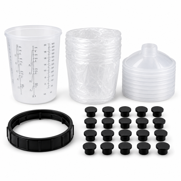 Disposable Paint Spray Gun Cup Liners & Lid System - 50 Pack