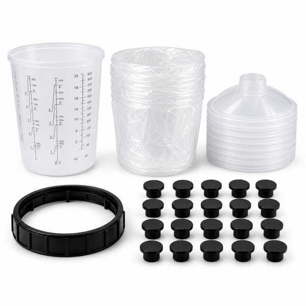 Disposable Paint Spray Gun Cup Liners & Lid System - 50 Pack