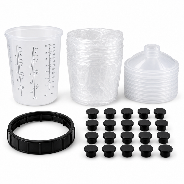 Disposable Paint Spray Gun Cup Liners & Lid System - 50 Pack