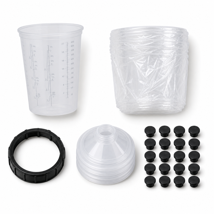 Disposable Paint Spray Gun Cup Liners & Lid System - 50 Pack