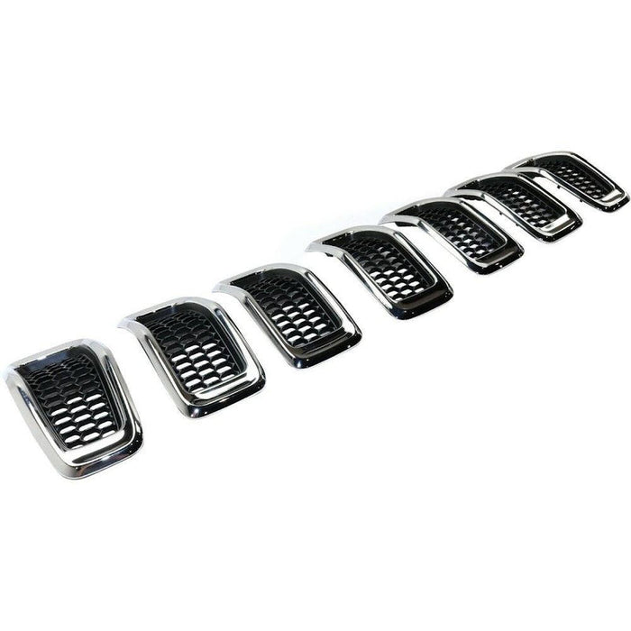2014-2018 Jeep Cherokee Grille Matte Black With Chrome Moulding 7 Pieces Set - CH1200375-Partify-Painted-Replacement-Body-Parts