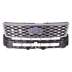 2016-2017 Ford Explorer Grille Satin Chrome For Models With Platinum - FO1200617-Partify-Painted-Replacement-Body-Parts