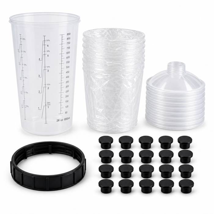 Disposable Paint Spray Gun Cup Liners & Lid System - 50 Pack