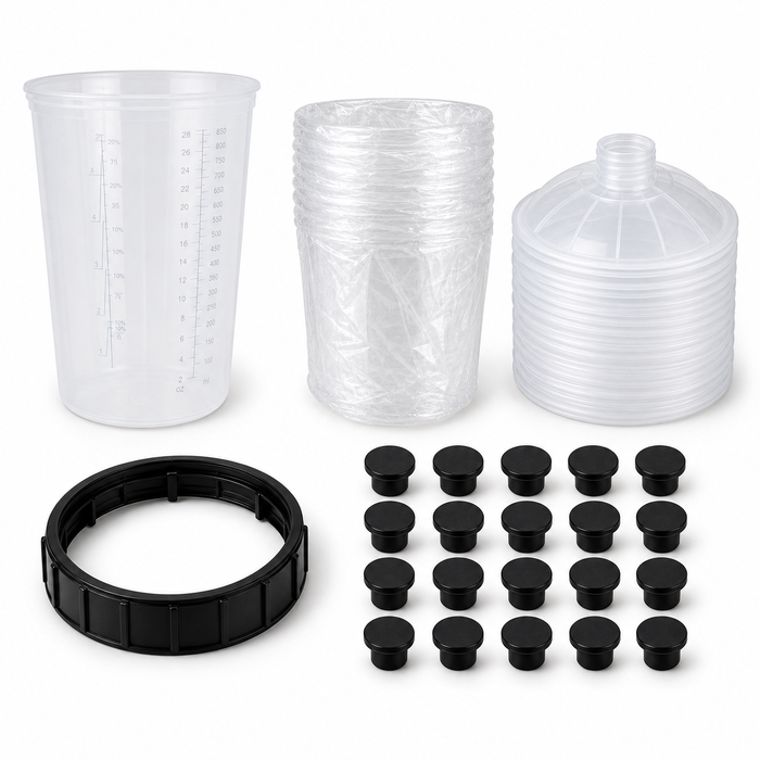 Disposable Paint Spray Gun Cup Liners & Lid System - 50 Pack