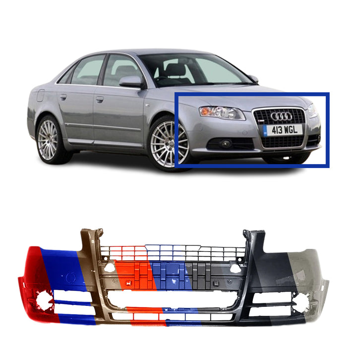 Audi A4 Non S-Line CAPA Certified Front Bumper Without Headlight Washer Holes - AU1000142C