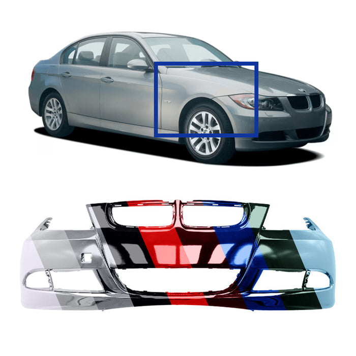 BMW 3-Series Sedan CAPA Certified Front Bumper Without Sensor Holes & Without Headlight Washer Holes - BM1000180C