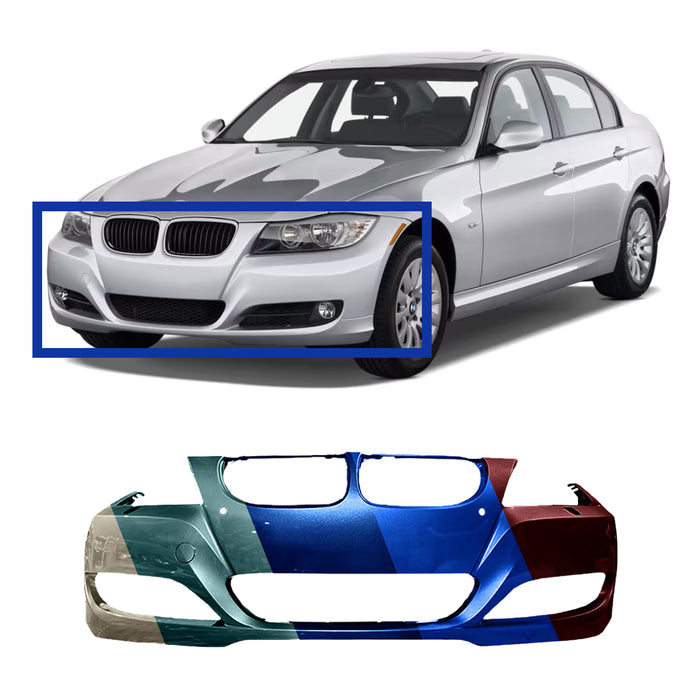 BMW 3-Series Sedan/Wagon CAPA Certified Front Bumper With Sensor Holes & With Headlight Washer Holes - BM1000209C