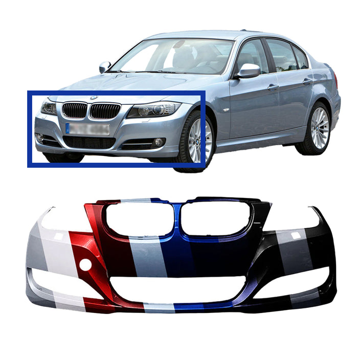 BMW 3-Series Sedan/Wagon CAPA Certified Front Bumper Without Sensor Holes & With Headlight Washer Holes - BM1000211C