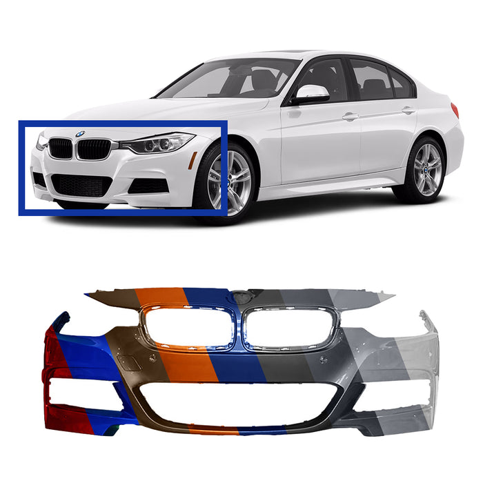 BMW 3 Series CAPA Certified Front Bumper W/O Camera, W/O Park Assist, W/ Park Distance, W/O Washer Holes, W/ M-Package - BM1000294C