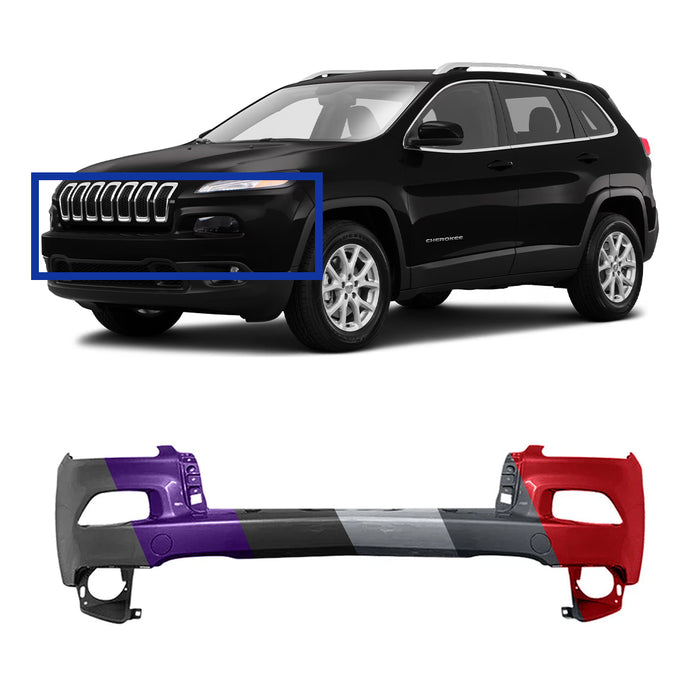 Jeep Cherokee Front Upper Bumper Without Headlight Washer Holes and Without Sensor Holes - CH1014112