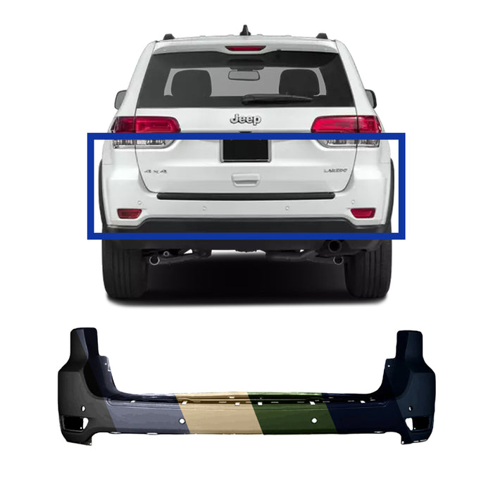 Jeep Grand Cherokee Laredo / Limited / Overland / Trailhawk OEM Rear Bumper With 4 Sensor Holes & Without Blind Spot Detection - 68310167AA