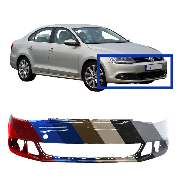 Volkswagen Jetta Sedan Non GLI CAPA Certified Front Bumper Without Headlight Washer Holes & Without Sensor Holes - VW1000190C