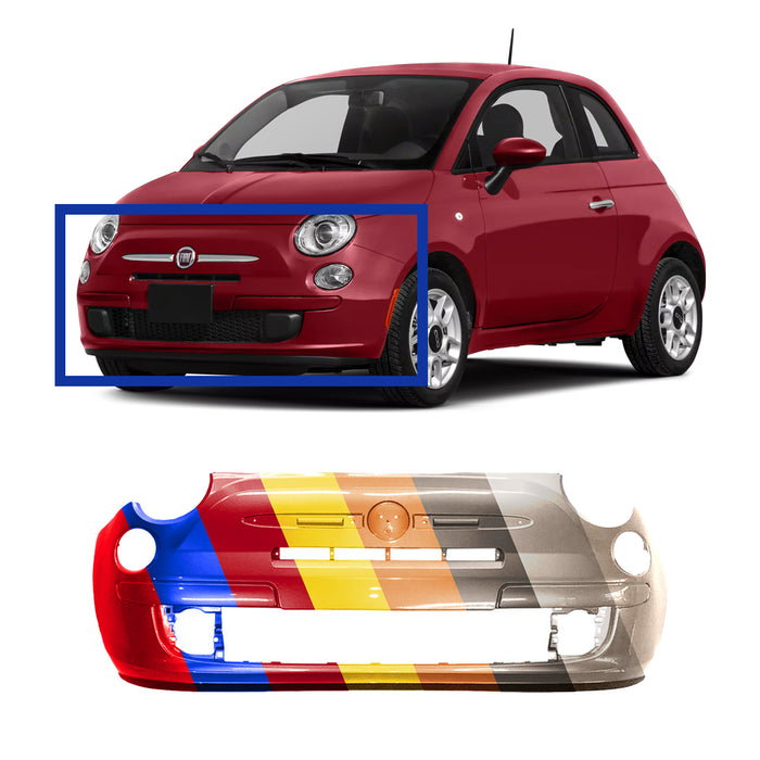 Fiat 500 Pop Non Sport Or X CAPA Certified Front Bumper Without Holes For Chrome Moulding - FI1000100C