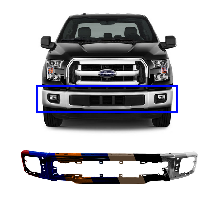 Ford F-150 Front Bumper With Fog Light Holes & With End Cap Insert Holes - FO1002426