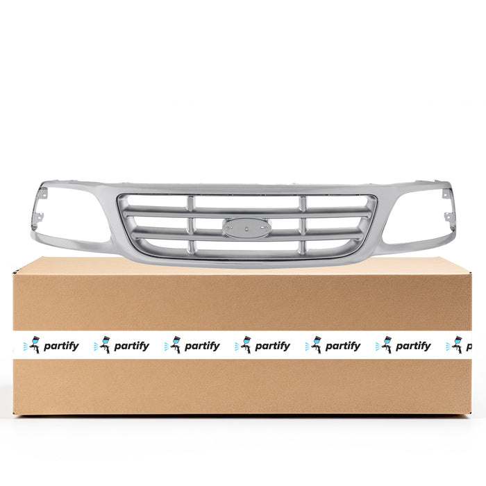 Parrilla para Ford F-150/F-150 Heritage Austera/Base/Harley-Davidson Edition/King Ranch/Lariat/Lightning/XL/XLT con marco brillante y diseño de barra transversal plateada - FO1200371