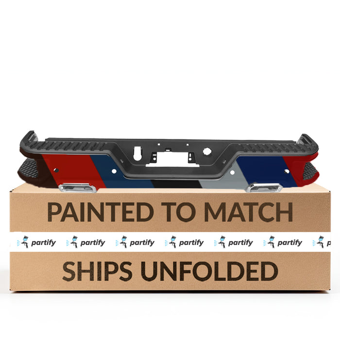 Chevrolet Silverado/GMC Sierra 1500 Dual Exhaust CAPA Certified Rear Bumper Assembly; with BSD; without Hitch; with Lic Lamps; with Sensor Brkts - GM1103211C