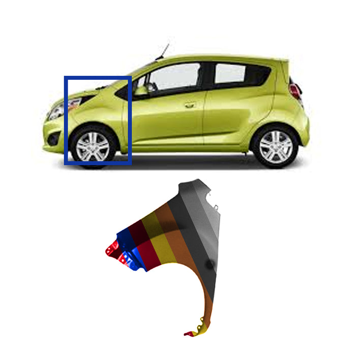 Chevrolet Spark CAPA Certified Passenger Side Fender Without Side Light Hole & Without Rocker Molding - GM1241377C