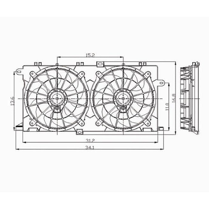 Buick Park Avenue CAPA Certified Engine Cooling Fan Assembly Dual Fan Assembly W/Bolt Mounted Shroud - GM3115133C