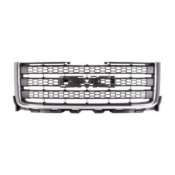 2011-2014 GMC Pickup GMC Sierra 2500 3500 Grille Matte-Dk Gray With Chrome Moulding 2500/3500 - GM1200633-Partify-Painted-Replacement-Body-Parts