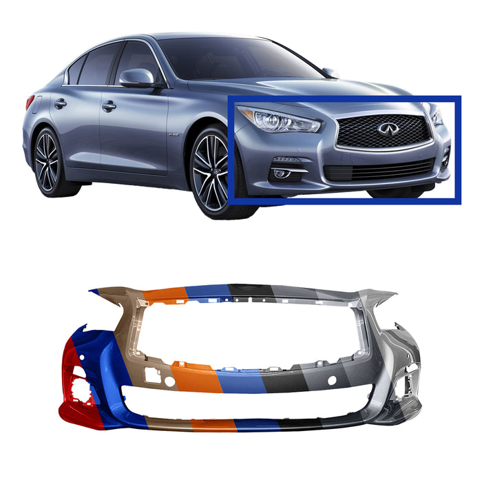 Infiniti Q50 CAPA Certified Front Bumper Without Sport Package & With Sensor Holes - IN1000257C