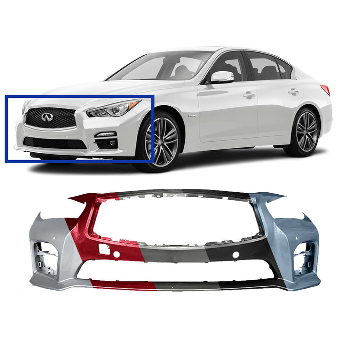 Infiniti Q50 OEM Front Bumper With Sport Package & With Sensor Holes - 620224HE0H