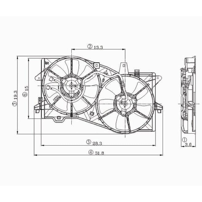 Mazda MPV Engine Cooling Fan Assembly Dual Fan Assembly W/O Towing Package - MA3115131
