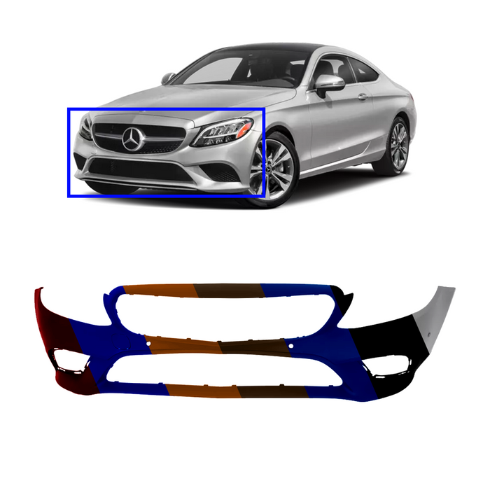 Mercedes-Benz C300 Sedan/Coupe/Convertible CAPA Certified Front Bumper With Tow Hook Cover Hole & With Sensor Holes & Without Camera Hole & Without AMG - MB1000594C