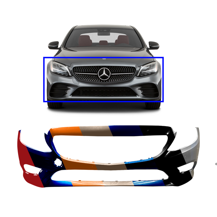 Mercedes-Benz C300 Sedan/Coupe/Convertible CAPA Certified Front Bumper With Tow Hook Cover Hole & Without Sensor Holes & With Camera Hole & Without AMG - MB1000595C