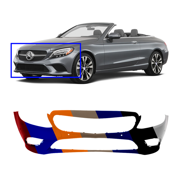 Mercedes-Benz C300 Sedan/Coupe/Convertible CAPA Certified Front Bumper With Tow Hook Cover Hole & With Sensor Holes & With Camera Hole & Without AMG - MB1000596C