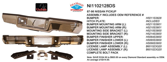 Nissan D21/Pickup Rear Bumper Face Bar Deluxe Step Bright - NI1102128