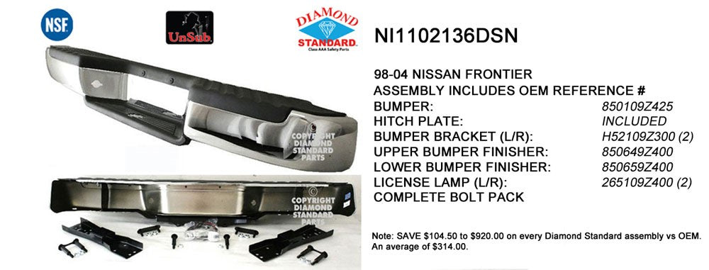 1998-2004 Nissan Frontier Rear Bumper Face Bar Includes Brackets & Pads ...