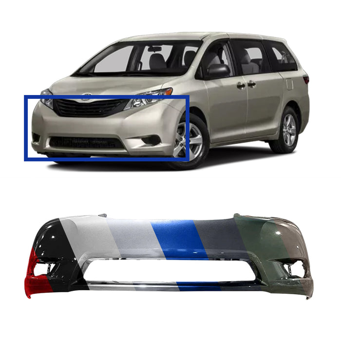 Toyota Sienna Base/L/LE/XLE & With Sensor Holes CAPA Certified Front Bumper - TO1000368C