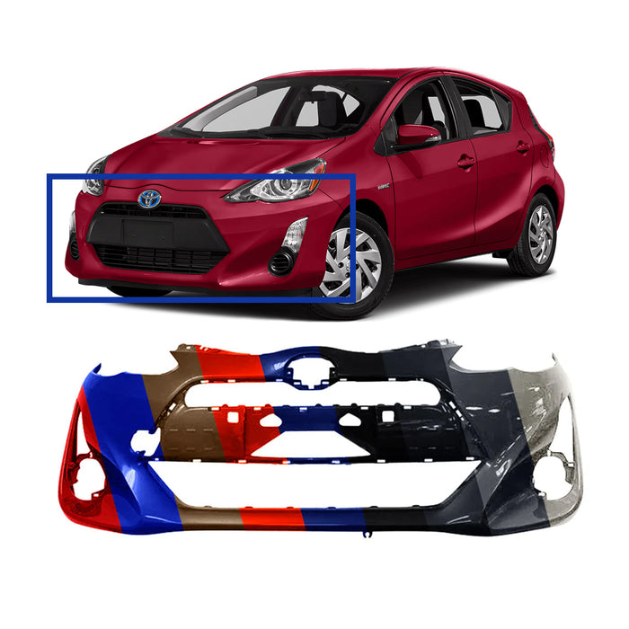 Toyota Prius C CAPA Certified Front Bumper With Fog Light Holes & With Tow Hook & Without Sensor Holes - TO1000413C