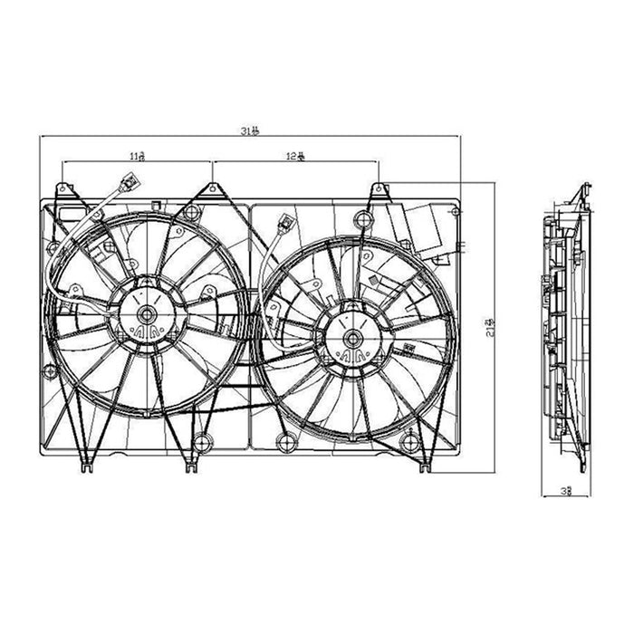 Toyota Highlander Hybrid/Hybrid Limited Engine Cooling Fan Assembly Motor/Blade/Shroud Assembly - TO3115153