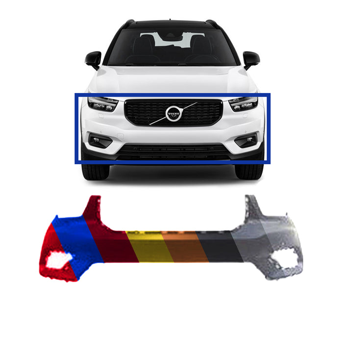 Volvo XC40 CAPA Certified Front Bumper With 2 Sensor Holes & Headlight Washer Holes - VO1000240C