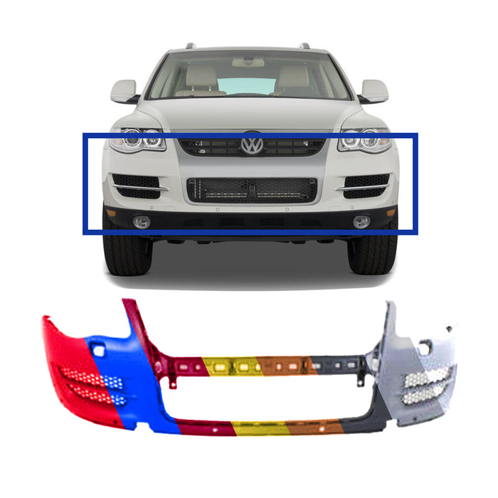 Volkswagen Touareg OEM Front Bumper With Sensor Holes & With Head Light Washer Holes - 7L6807217ASGRU