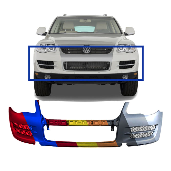 Volkswagen Touareg OEM Front Bumper Without Sensor Holes & Without Head Light Washer Holes - 7L6807217APGRU