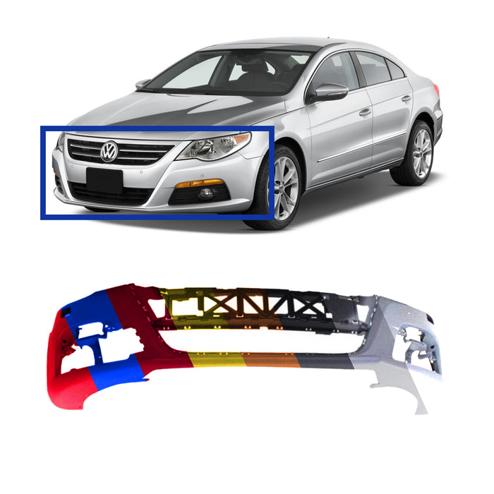 Volkswagen CC Non R-Line CAPA Certified Front Bumper Without Sensor Holes & With Headlight Washers - VW1000204C