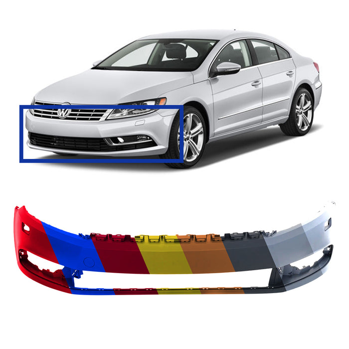 Volkswagen CC Non R-Line OEM Front Bumper Without Sensor Holes & With Head Light Washer Holes - 3C8807221FGRU