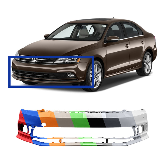 Volkswagen Jetta CAPA Certified Front Bumper With Sensor Holes & Without Headlamp Washer Holes - VW1000221C