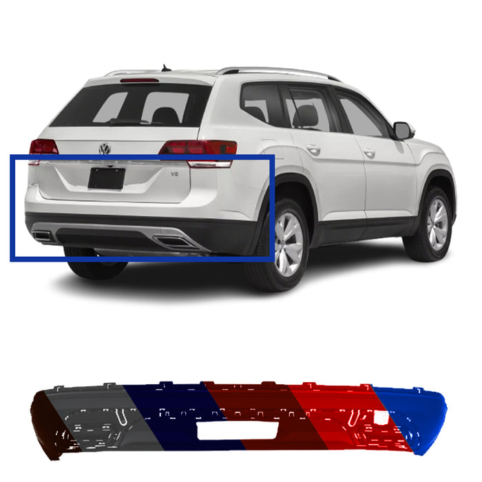 Volkswagen Atlas Non R-Line OEM Rear Lower Bumper Without Sensor Holes & Without PDC Holes & With Trailer Hitch - 3CN807521A9B9