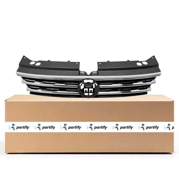 Volkswagen Tiguan Grille W/O R-Line W/Collision Warning Black/Satin Black/Polished Chrome (3 Slat) Assembly - VW1200180