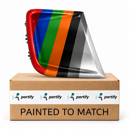 Subaru Impreza Touring/WRX/WRX GT/WRX Limited/WRX Premium/WRX SE/WRX STI/WRX STI Limited/WRX STI Special Edition Front Passenger Side Bumper Insert Side Garnish - SU1039140 — painted color options with Partify box. Colors shown are illustrative.