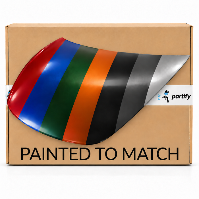 Tesla 3 Hood Aluminum - TA1230100 — painted color options with Partify box. Colors shown are illustrative.