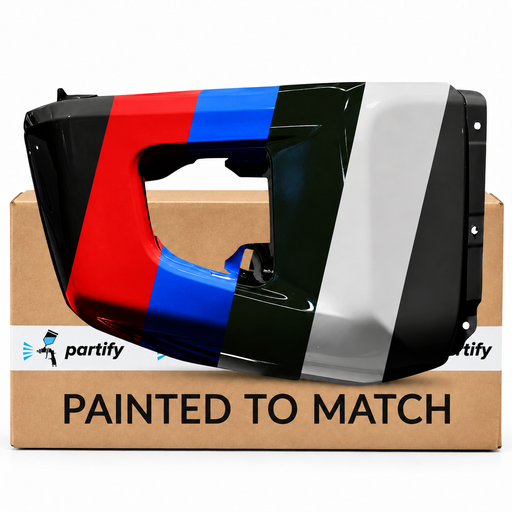 Toyota Tundra Front Bumper End Passenger Side Without Sensor Holes - TO1005182 — painted color options with Partify box. Colors shown are illustrative.