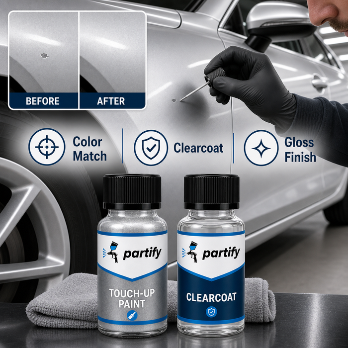 Touch-up paint and clearcoat silver before after gloss