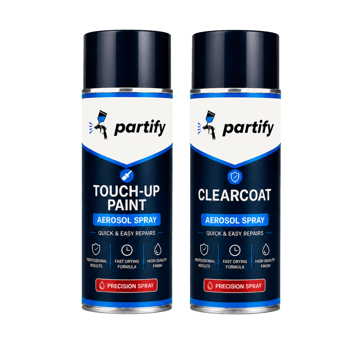 Partify touch-up paint and clearcoat aerosol cans