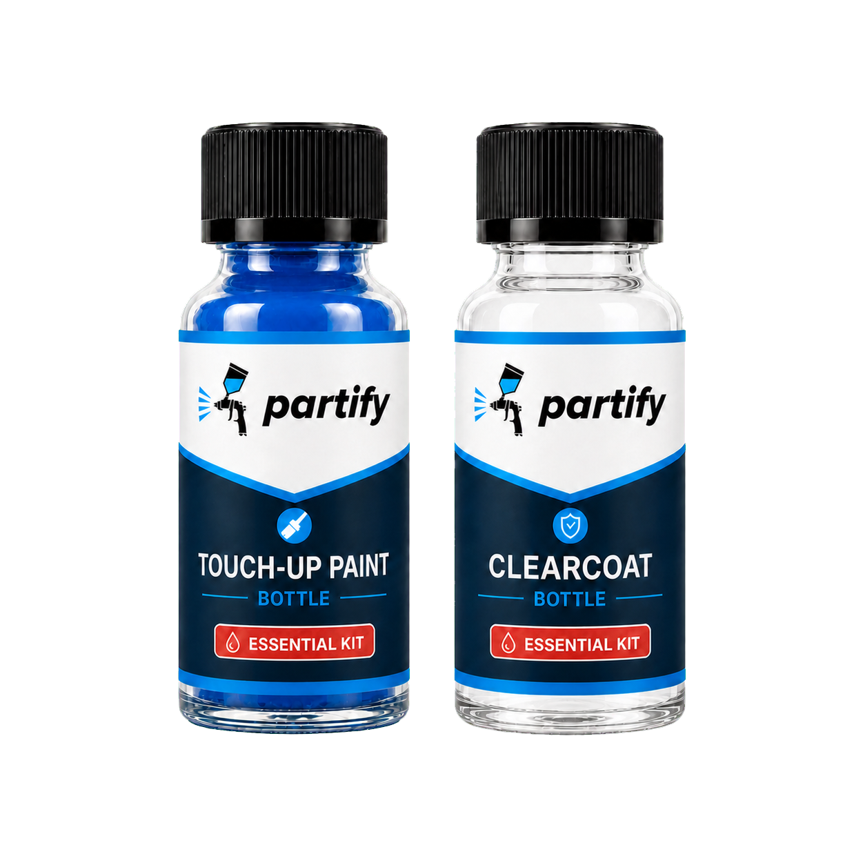 Partify touch-up paint and clearcoat brush bottles