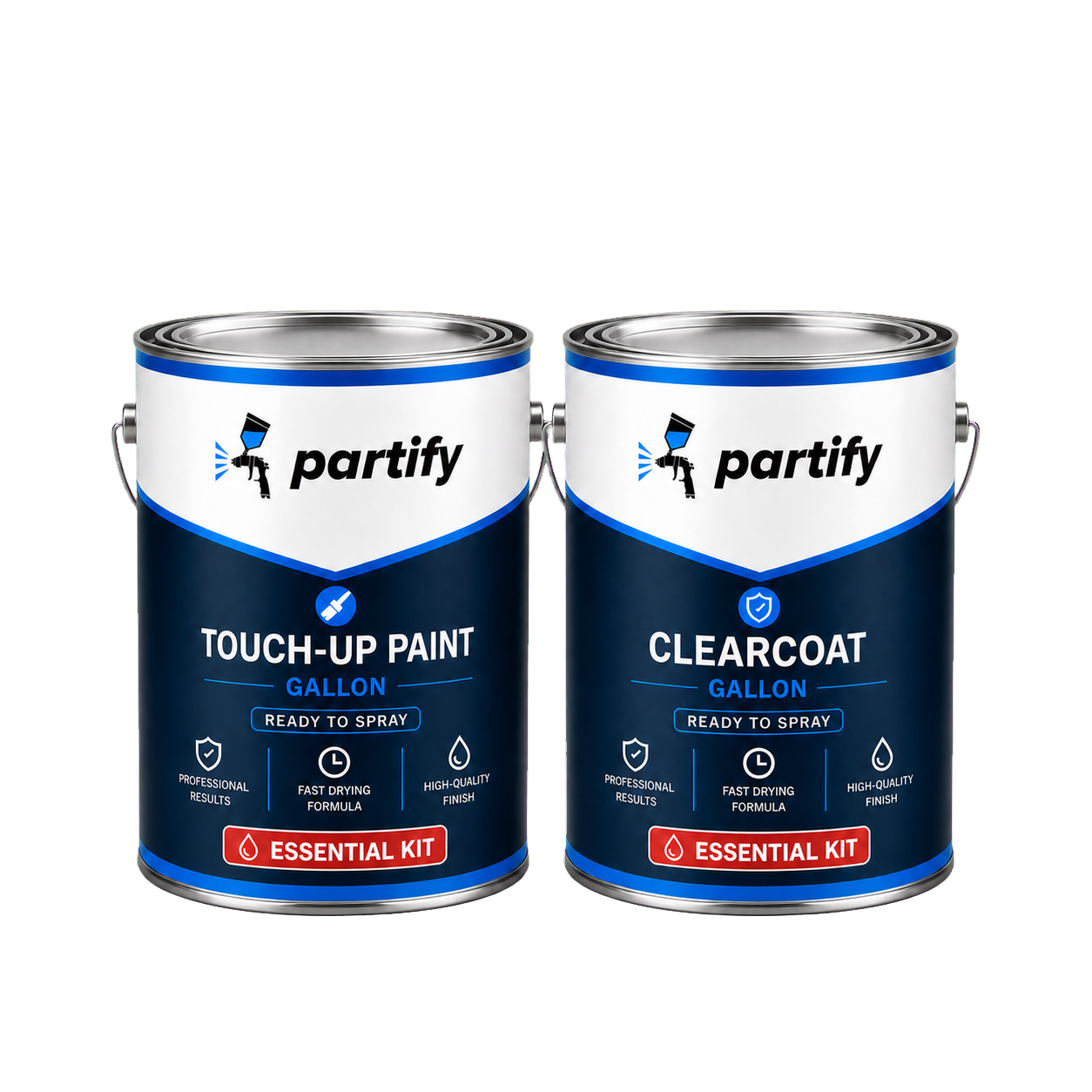 Partify professional touch-up paint and clearcoat gallon cans