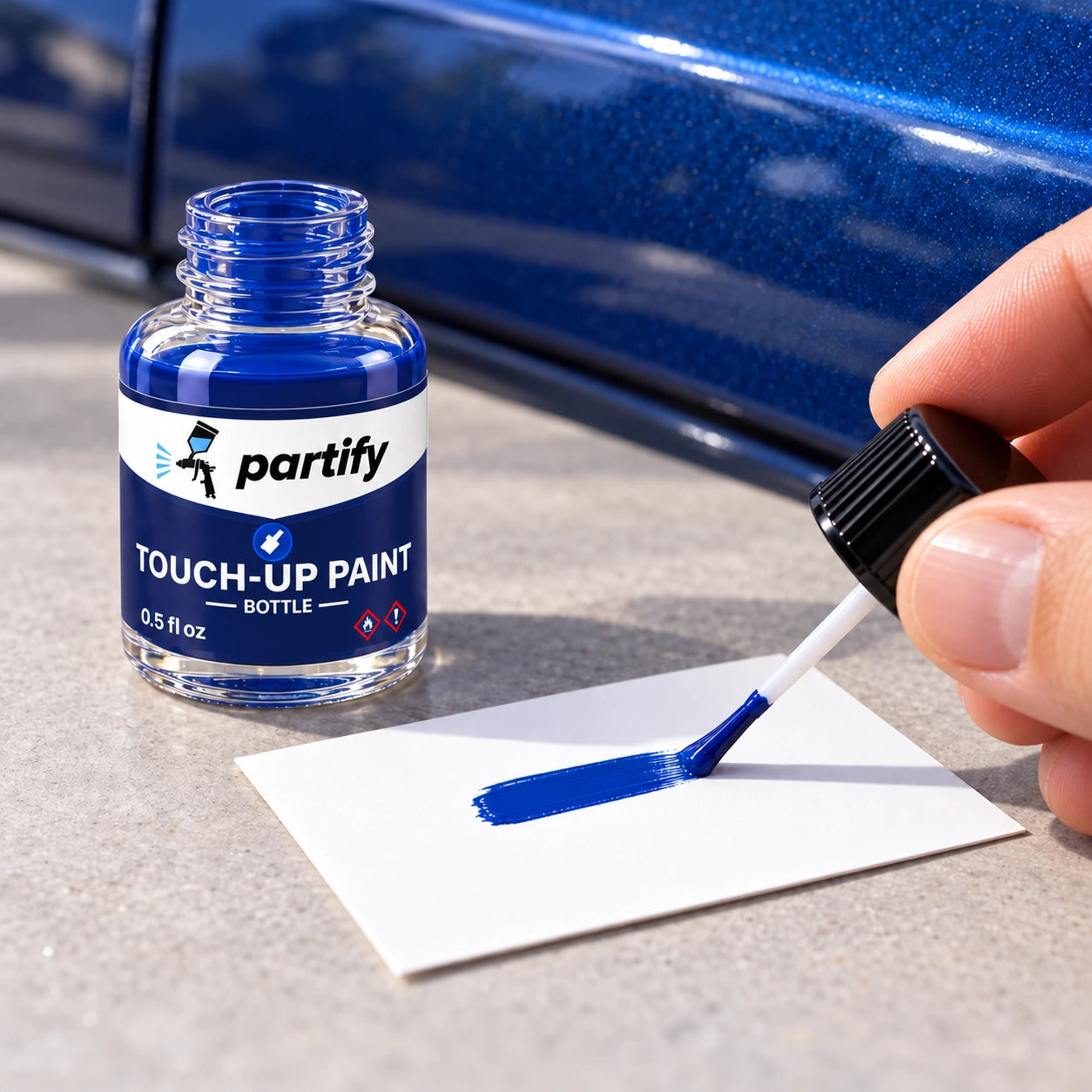 Testing Partify bottle paint on a card using the built-in brush